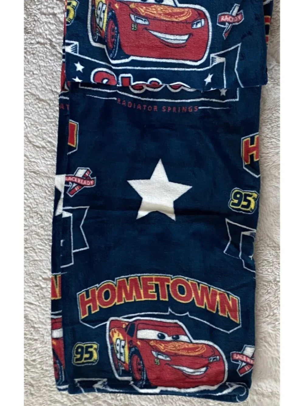 DISNEY Pixar CARS LIGHTNING MCQUEEN 95 Hometown Hero Throw Blanket 50” X 70” NEW